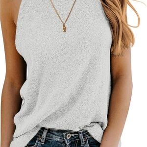 Women's White Knitted Sleeveless Top